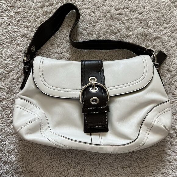 Coach Vintage Soho Y2K Leather Buckle Flap Shoulder Bag WHT/BWN F10910 & Wallet - Picture 2 of 15